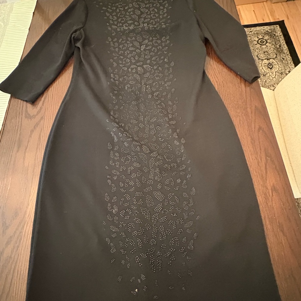 St. John Black Long Sleeve Dress with Embellishments